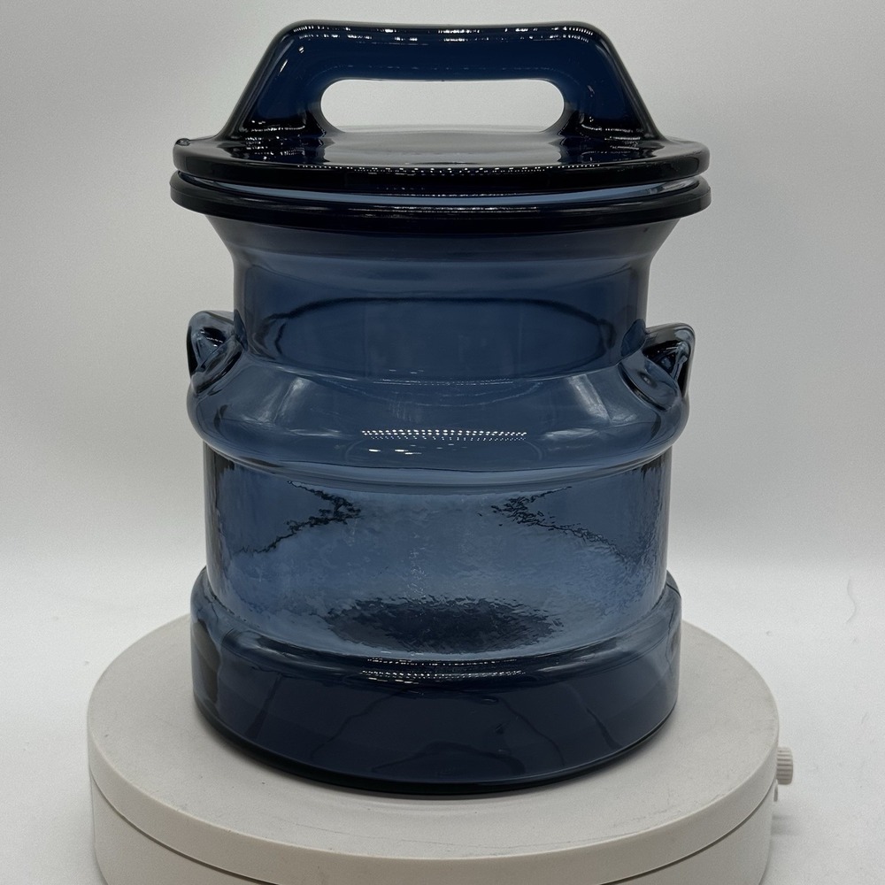 Cobalt Blue Glass Milk Jug Cookie Candy Jar Cream Can Kitchen Storage Container